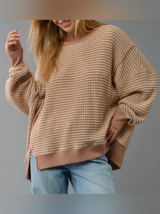 American Eagle Outfitters Sweaters - American Eagle Women's
Oversized Big Hug Waffle Crew
Neck Sweatshirt Size XXL